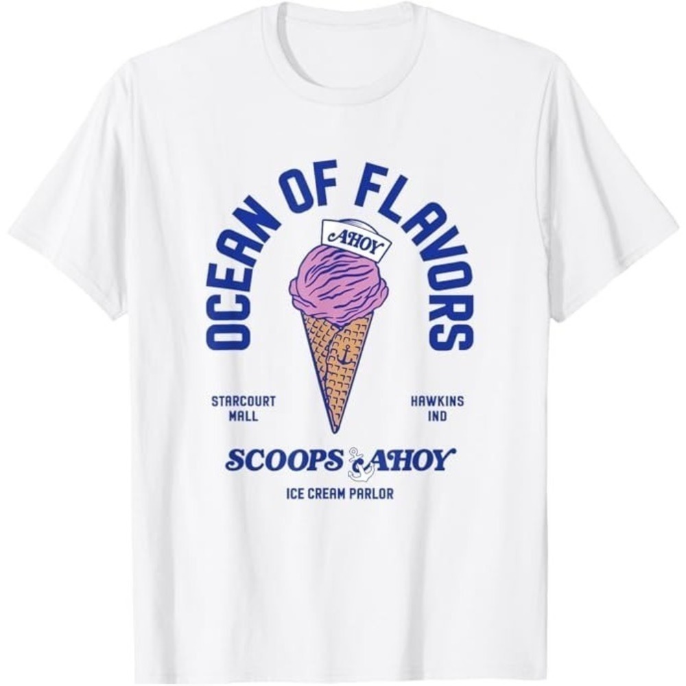 Stranger Things Scoops Ahoy Ocean Of Flavors Snow T-Shirt